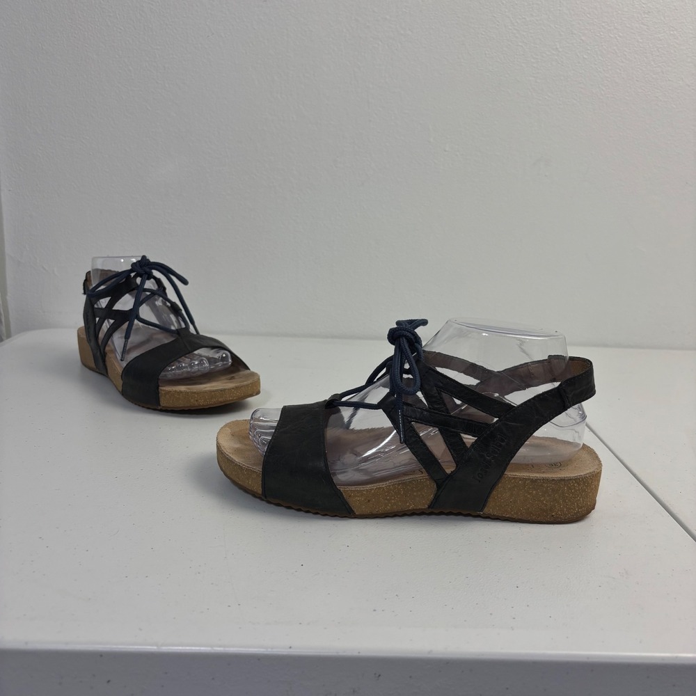 Josef Seibel Sandals Gladiator Gorpcore Lace Up Comfort Leather Black Womens 39